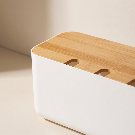 Bamboo-Lid Cable Management Box detail image
