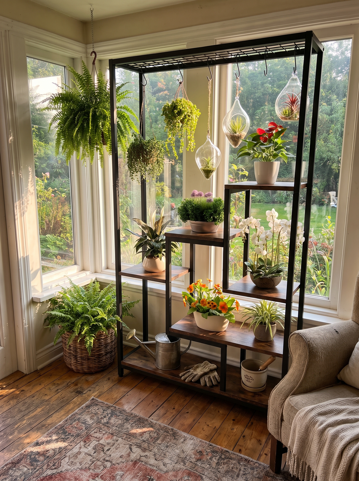 Plant stand set at a bright window