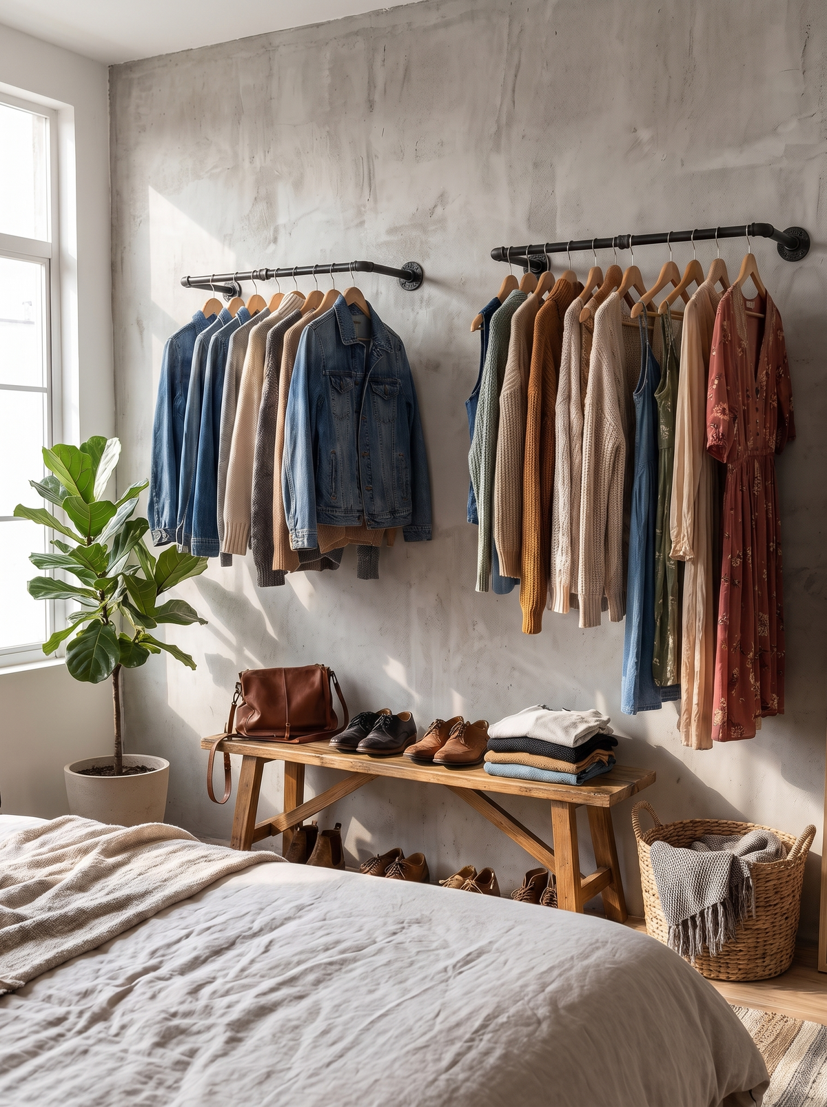 Two pipe rails mounted along one wall