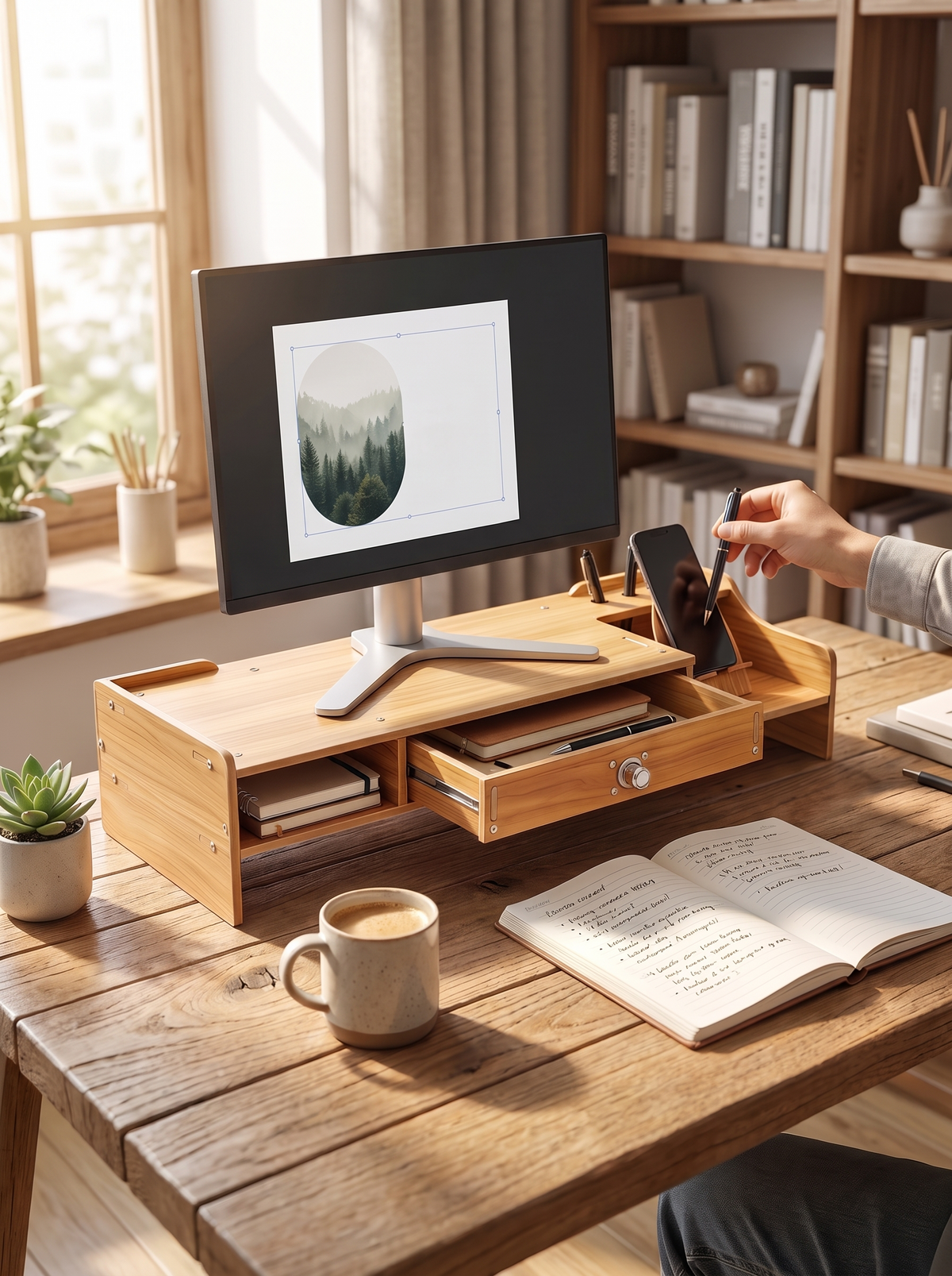 Solid wood stand on a desk