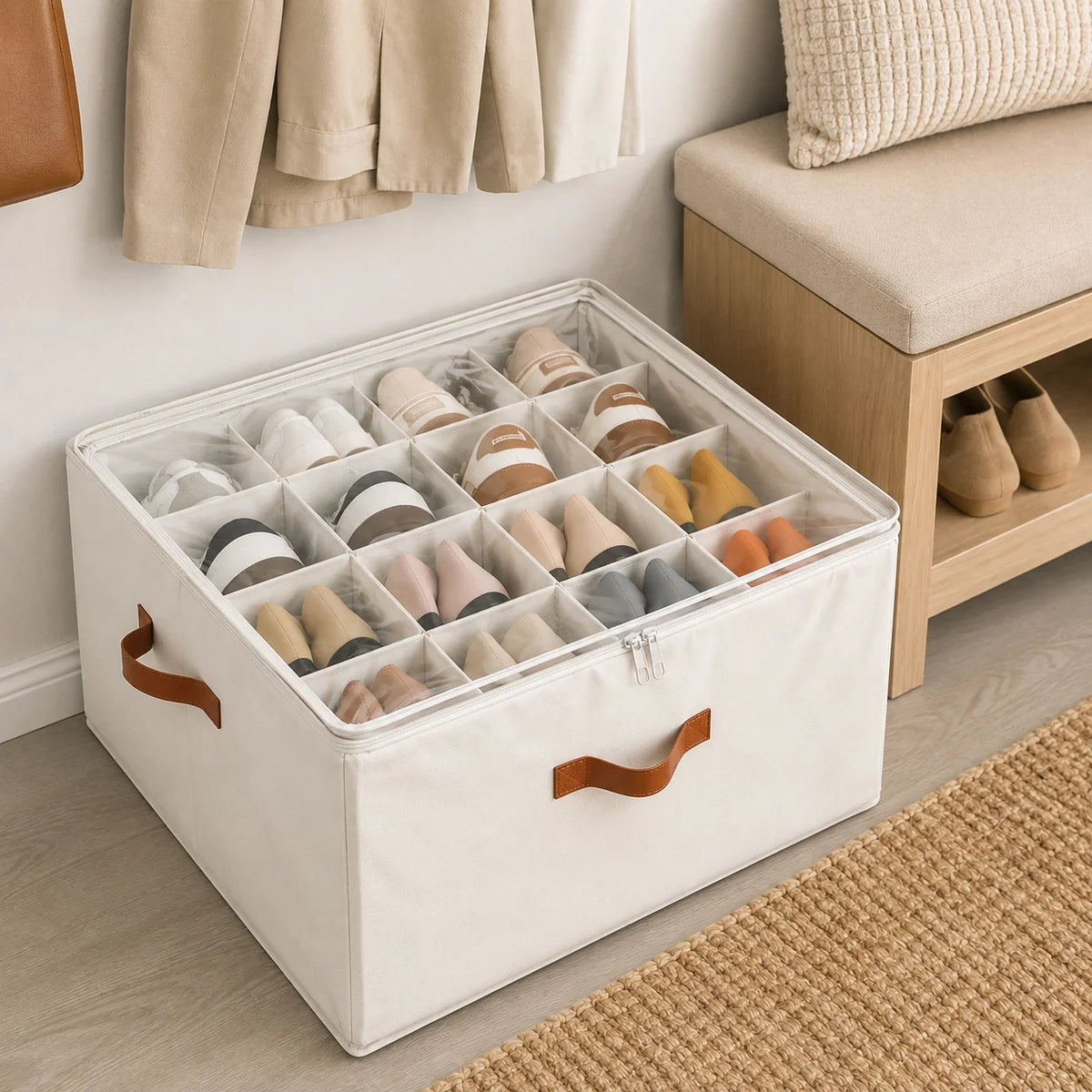 Zippered Fabric Shoe Storage Box
