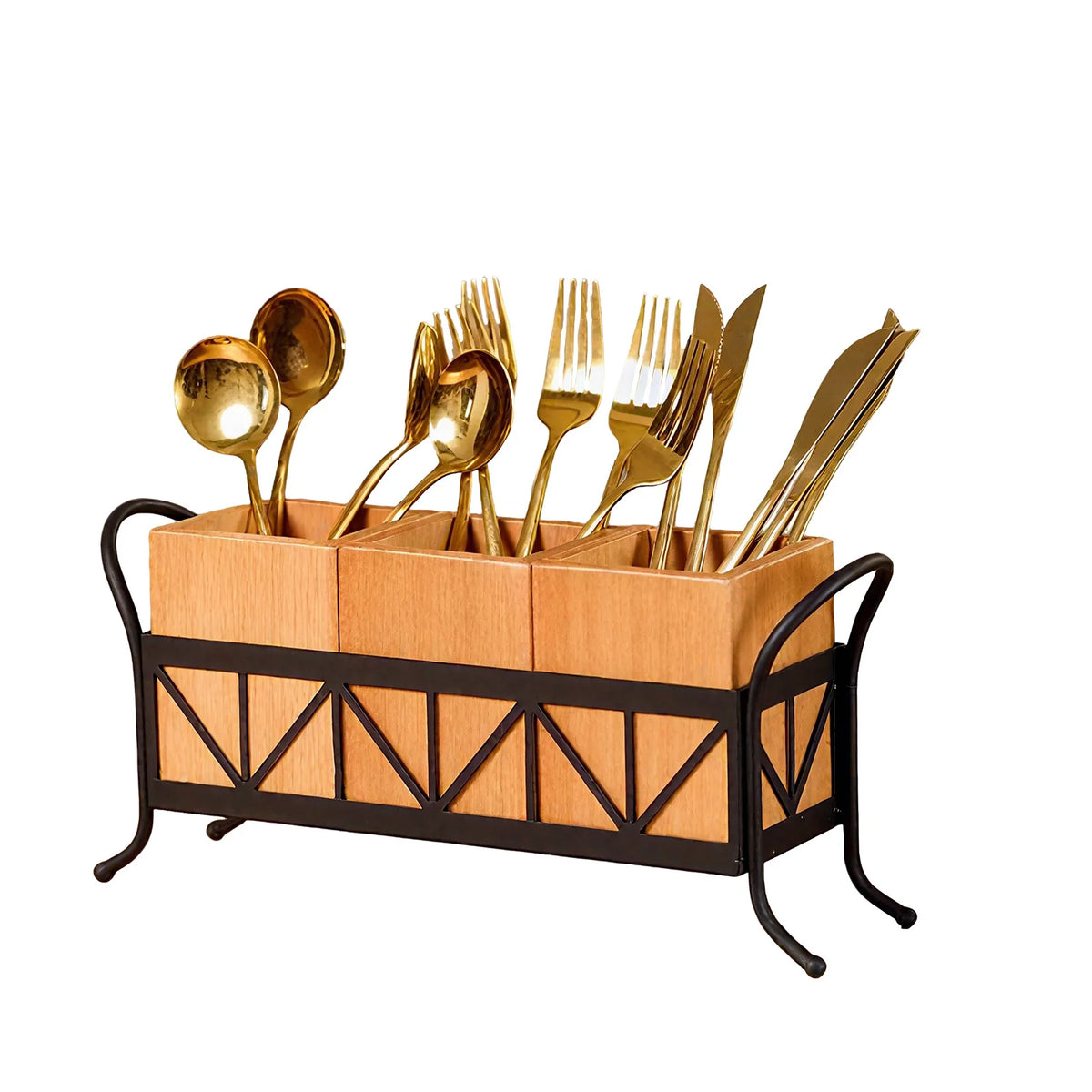 3-Compartment Bamboo Utensil Caddy