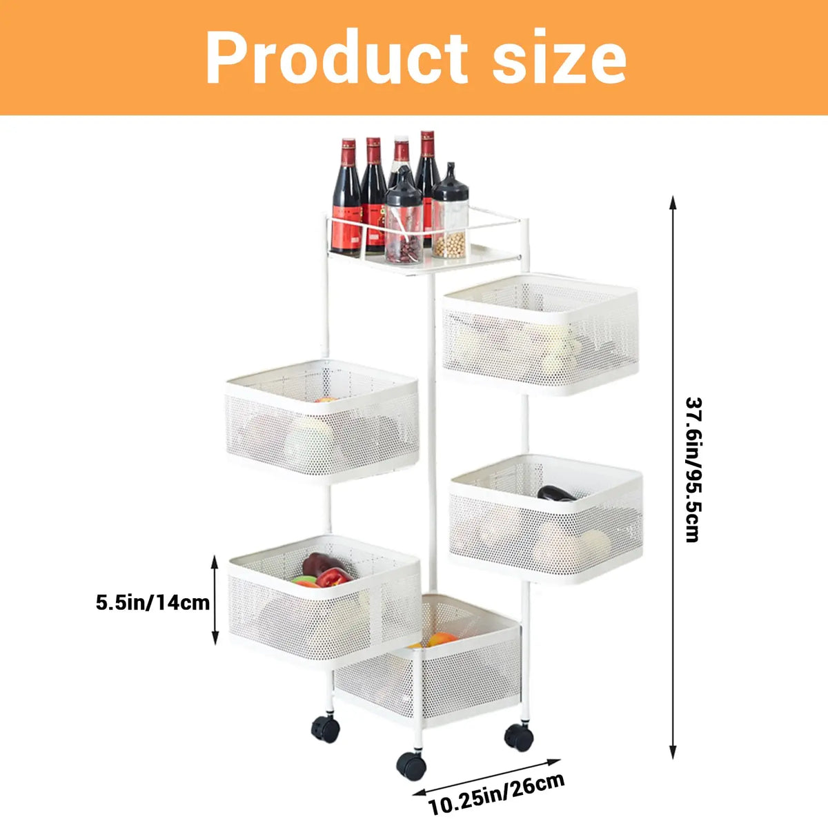 5-Tier Rolling Basket Cart