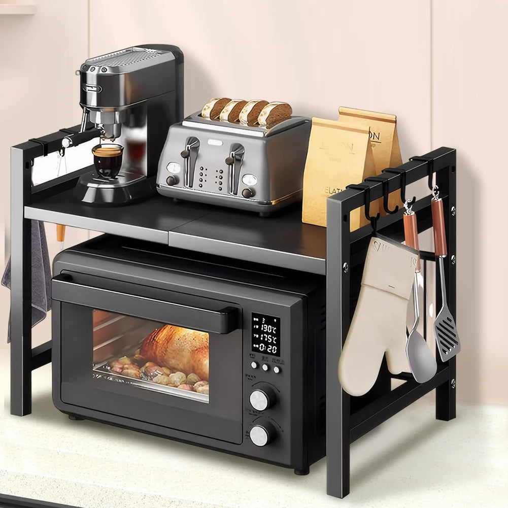Adjustable Microwave Shelf with Hooks
