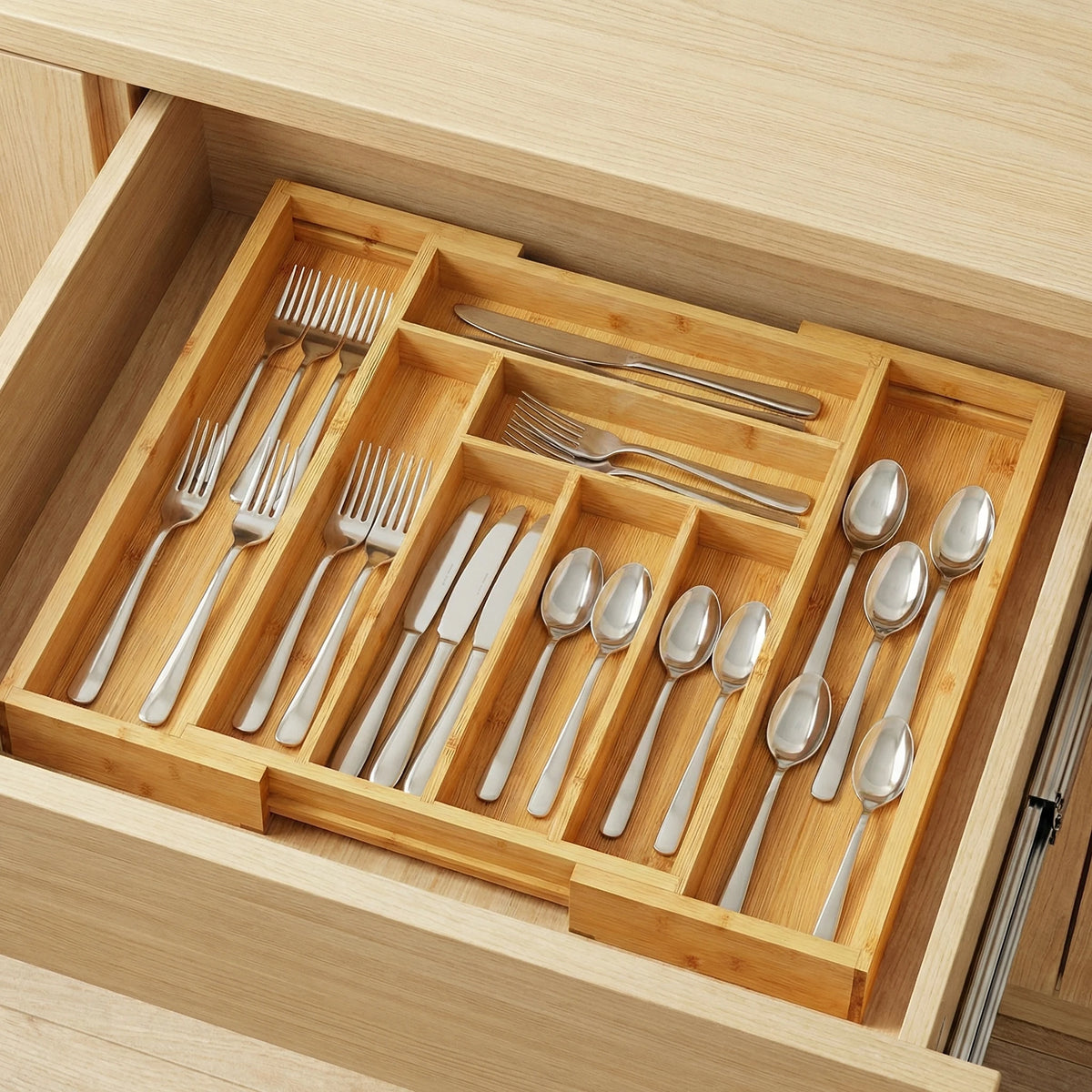 Expandable Bamboo Cutlery Tray