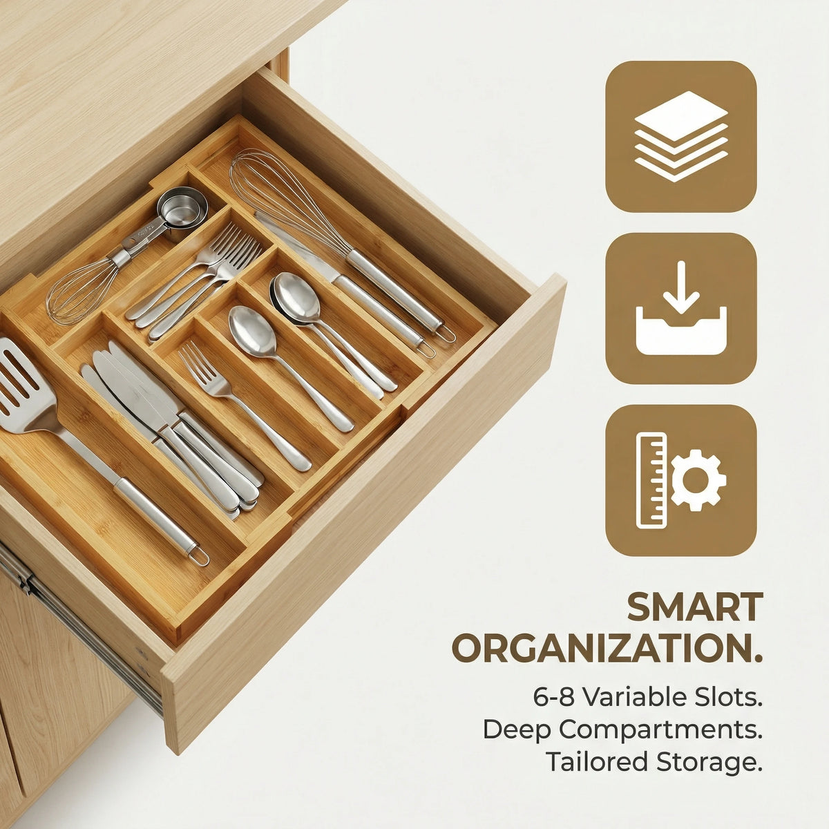 Expandable Bamboo Cutlery Tray