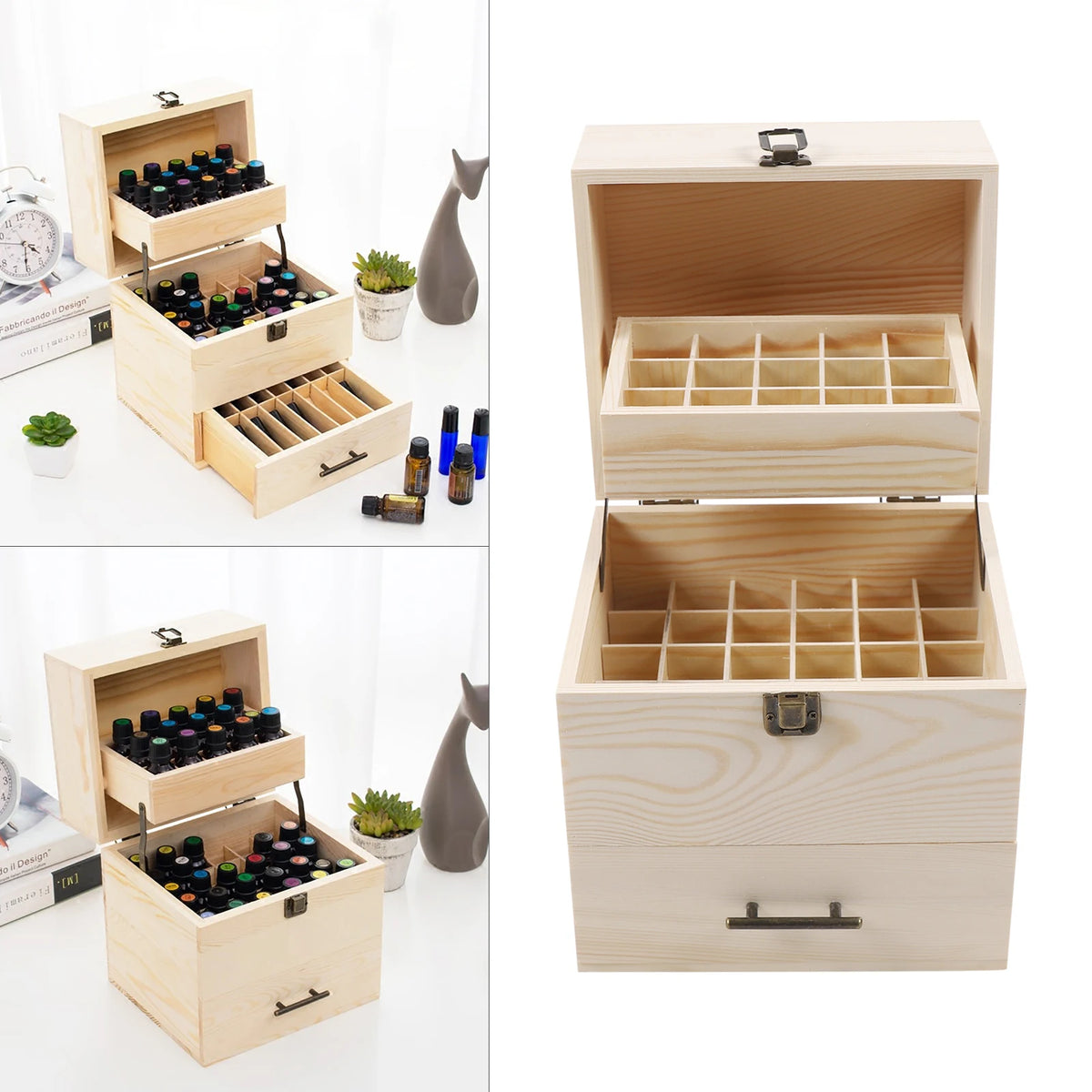 59-Slot Wooden Oil Storage Box