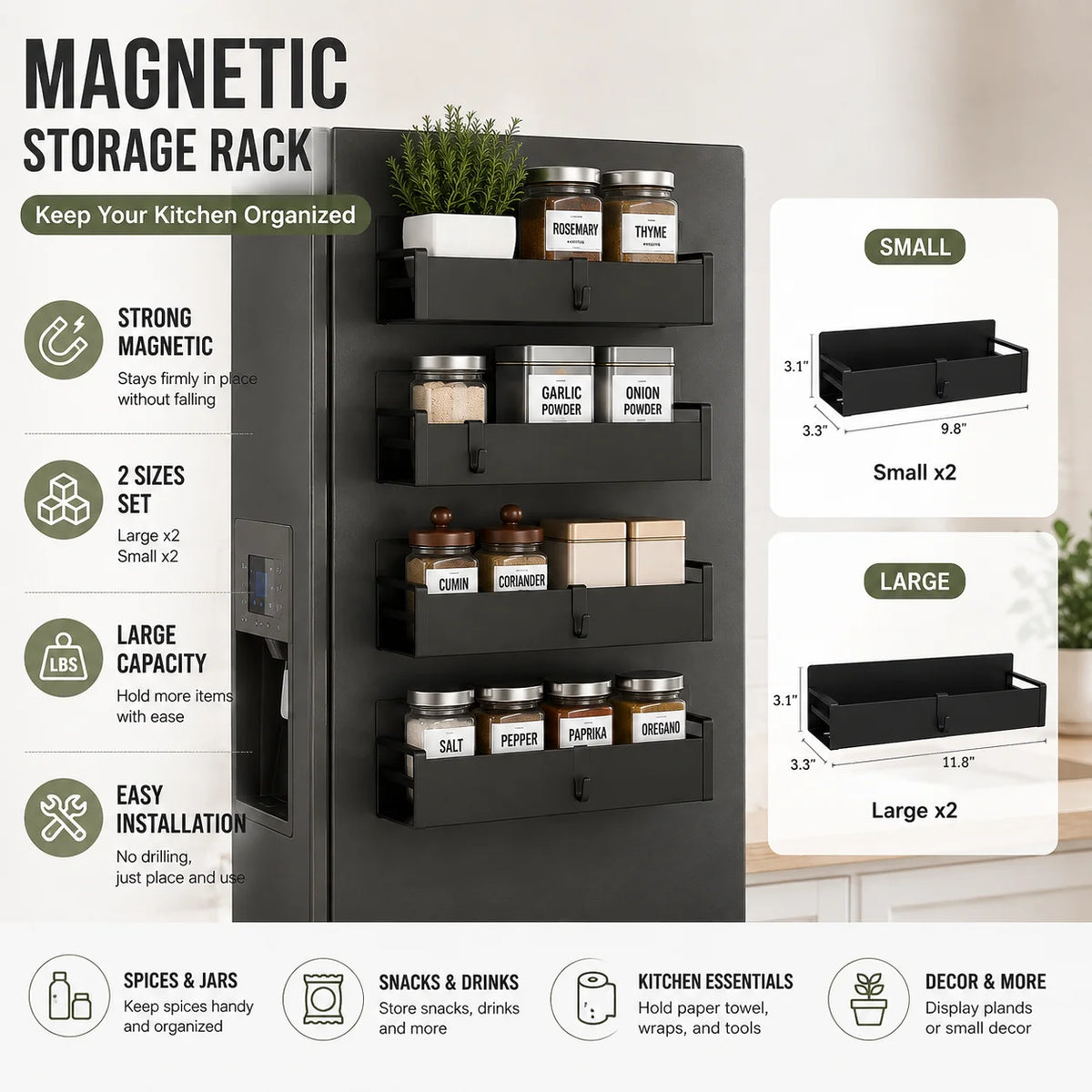 4pc Magnetic Fridge Spice Shelves