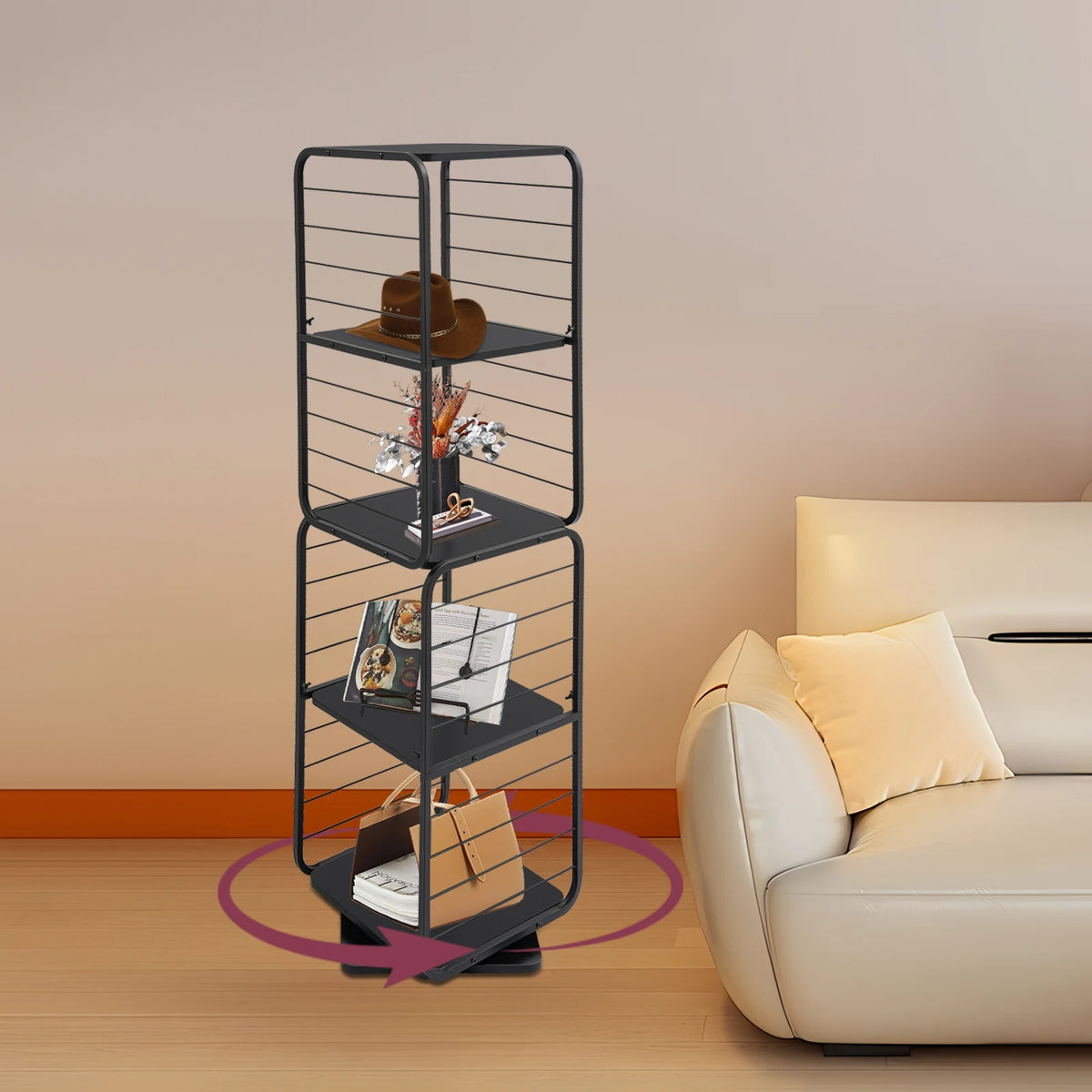 4-Tier Rotating Bookshelf