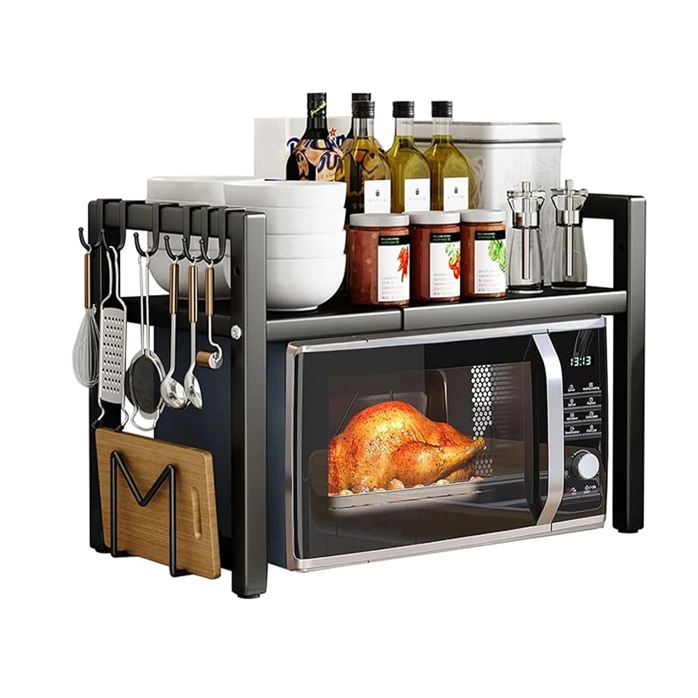 Adjustable Microwave Shelf with Hooks