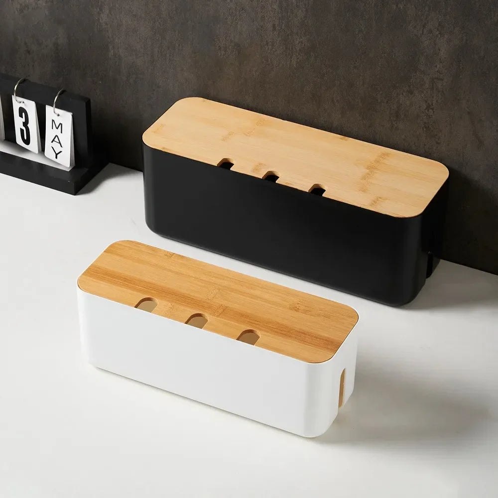 Bamboo-Lid Cable Management Box