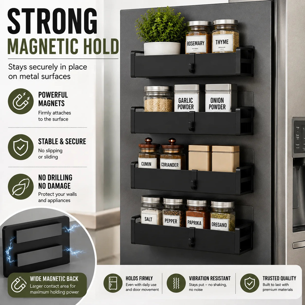 4pc Magnetic Fridge Spice Shelves