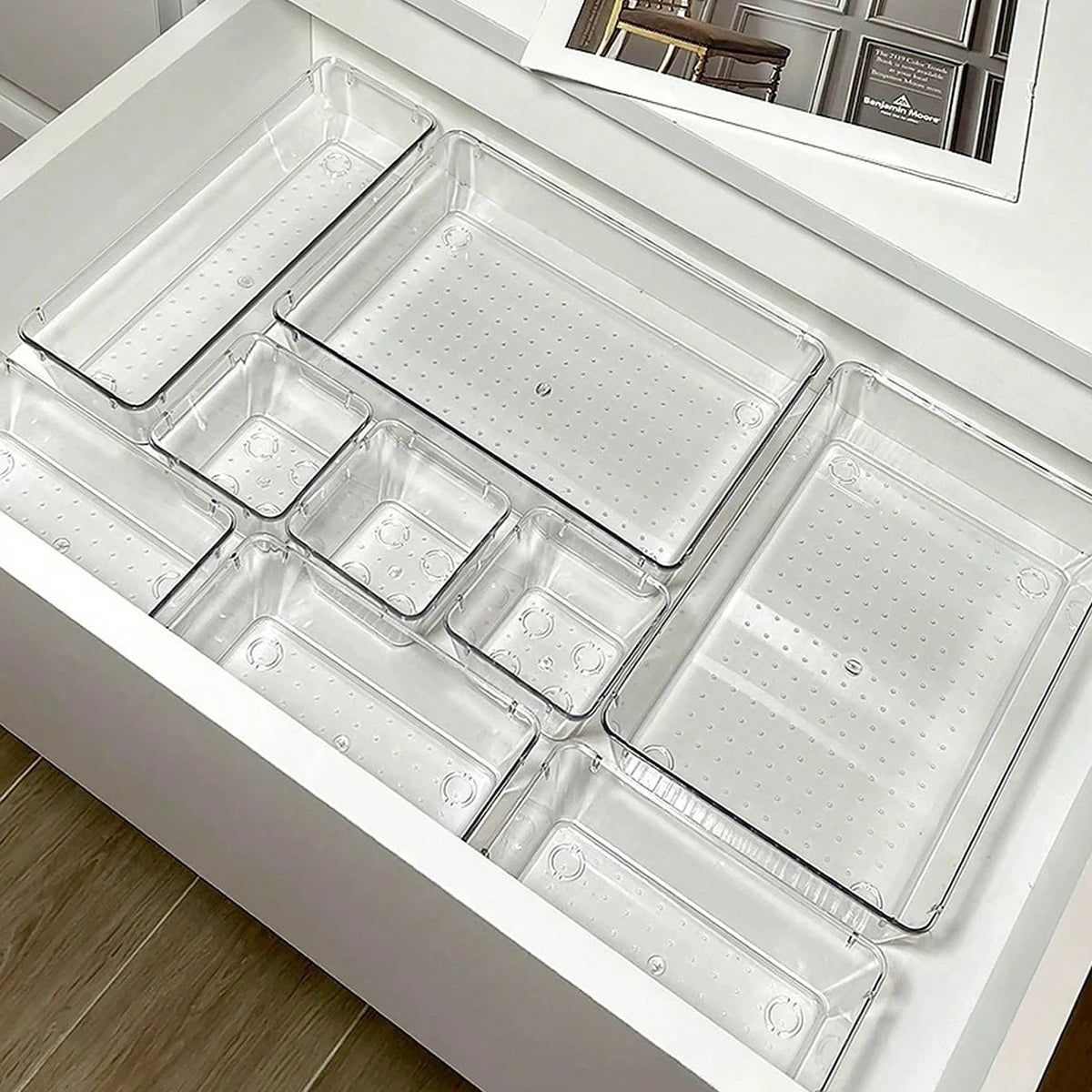 7pc Clear Drawer Organizer Set