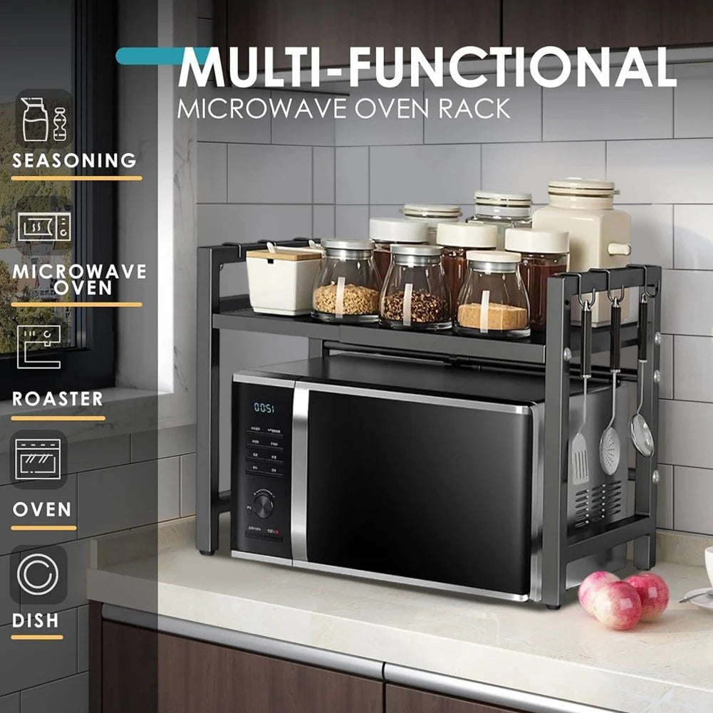 Adjustable Microwave Shelf with Hooks