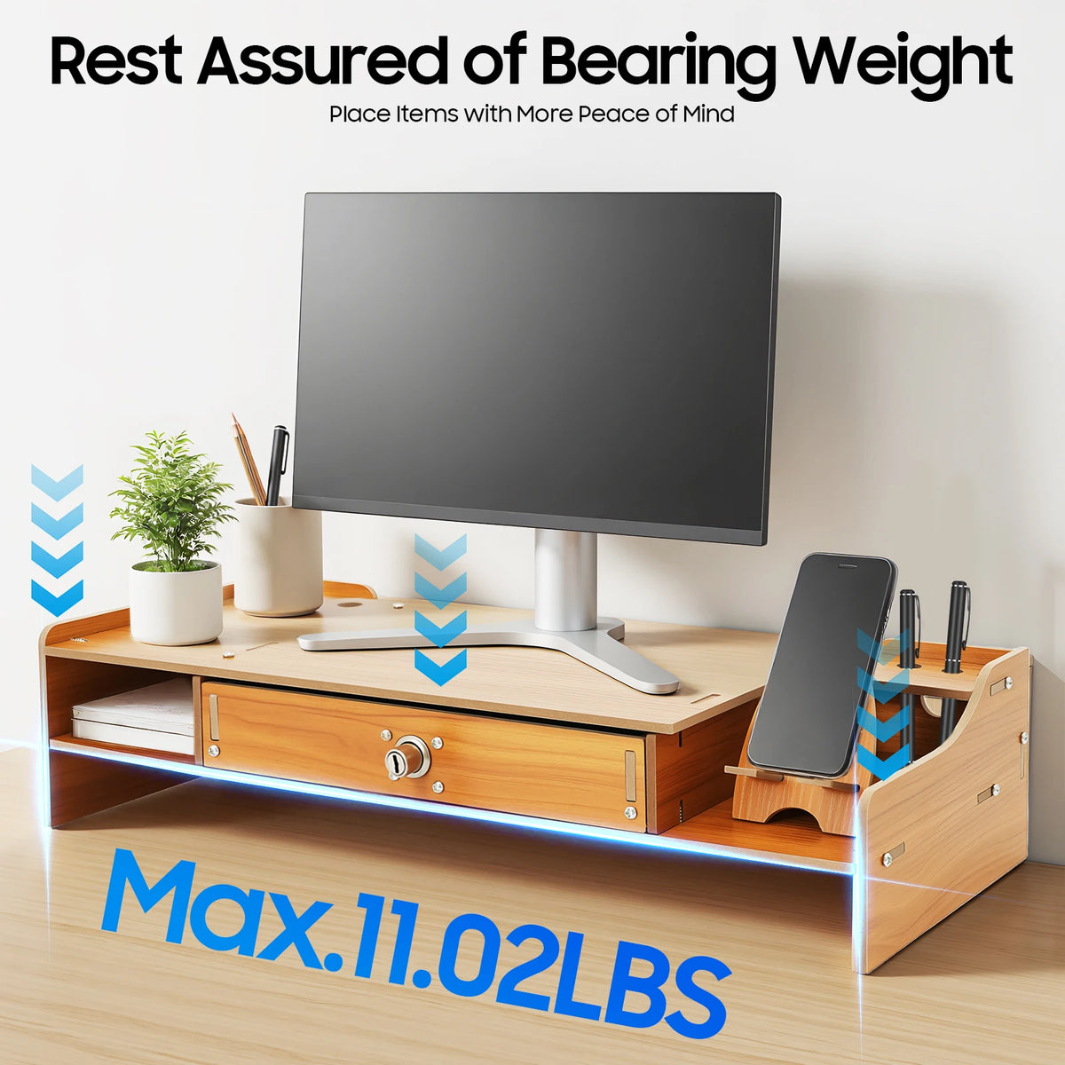Wooden Monitor Stand with Drawer