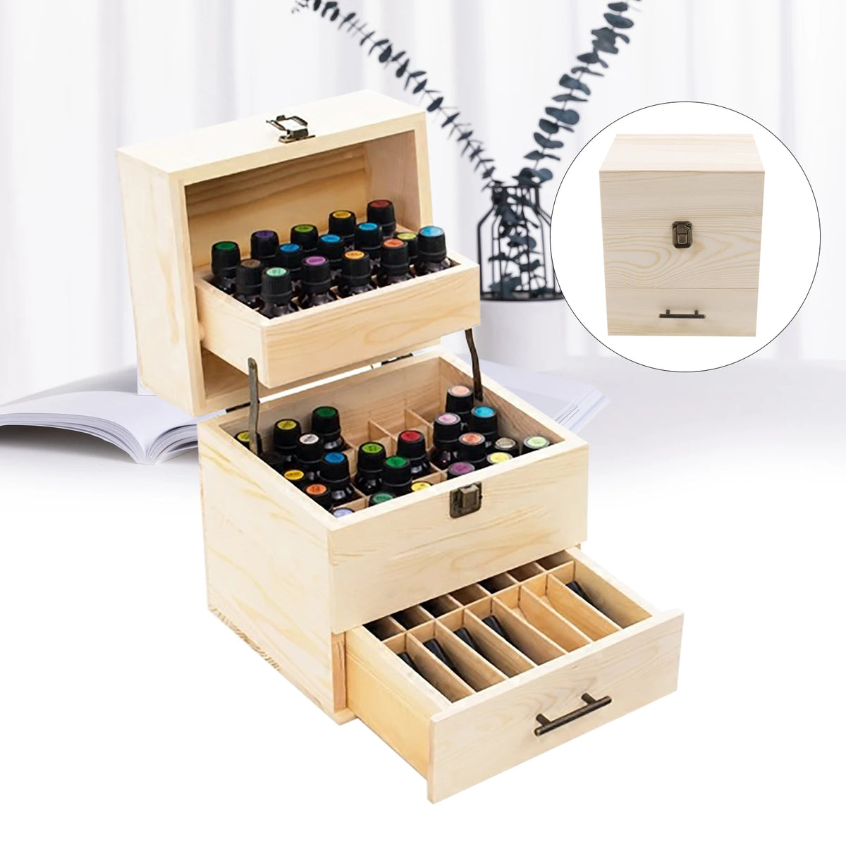 59-Slot Wooden Oil Storage Box