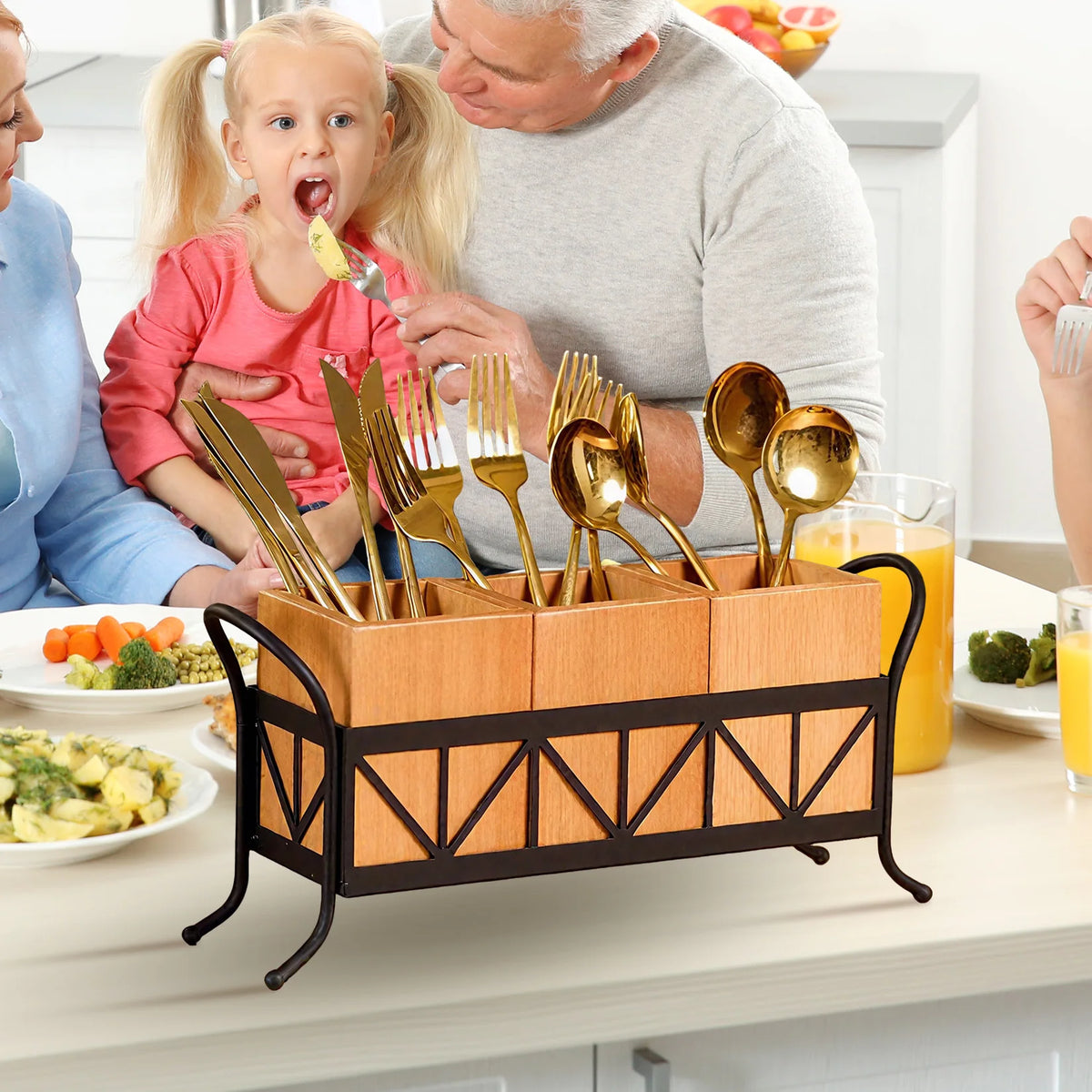 3-Compartment Bamboo Utensil Caddy