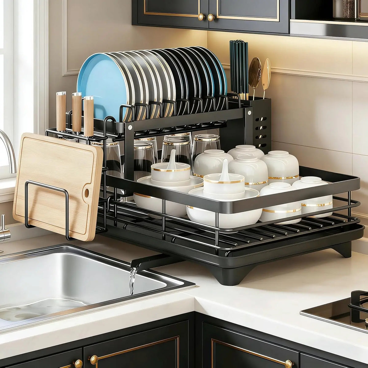 2-Tier Rotating Dish Drying Rack