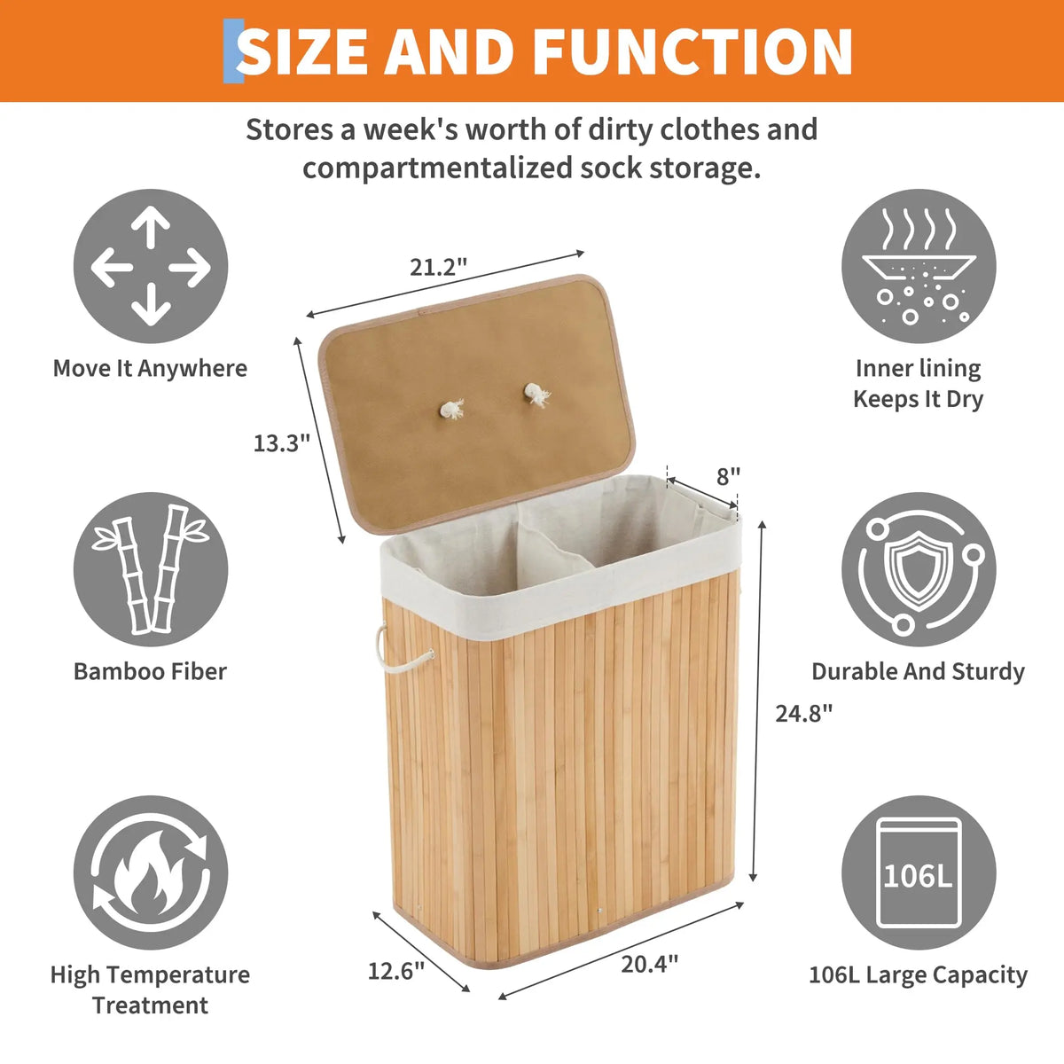 Bamboo 4-Section Laundry Hamper