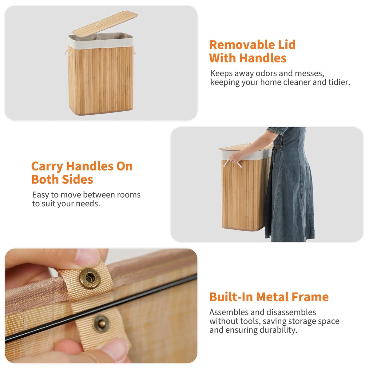 Bamboo 4-Section Laundry Hamper