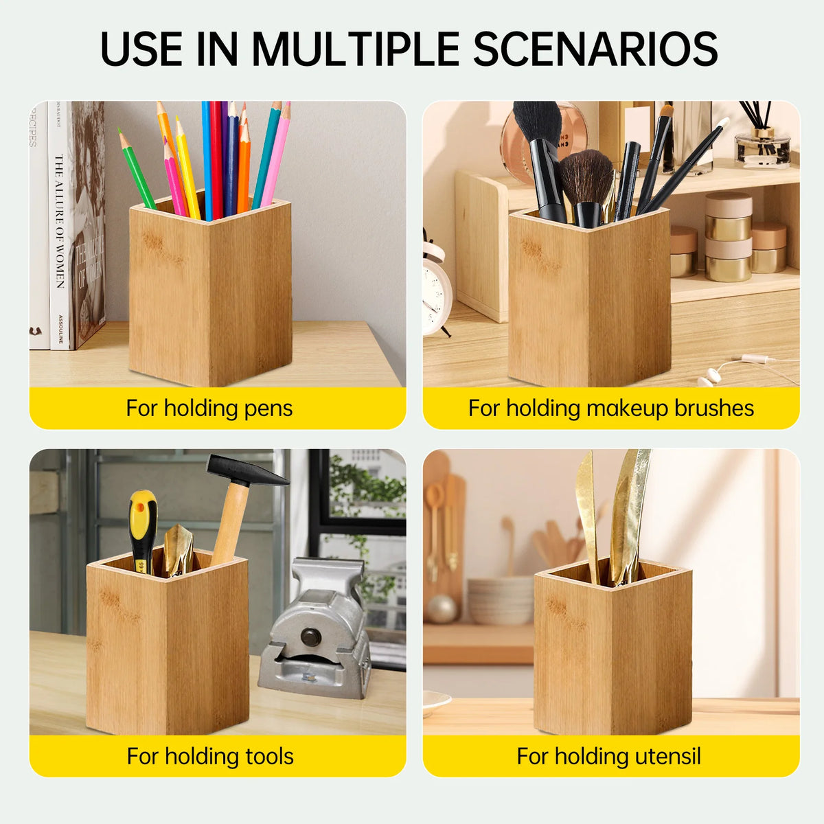 3-Compartment Bamboo Utensil Caddy