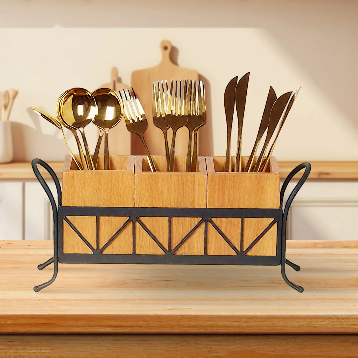 3-Compartment Bamboo Utensil Caddy