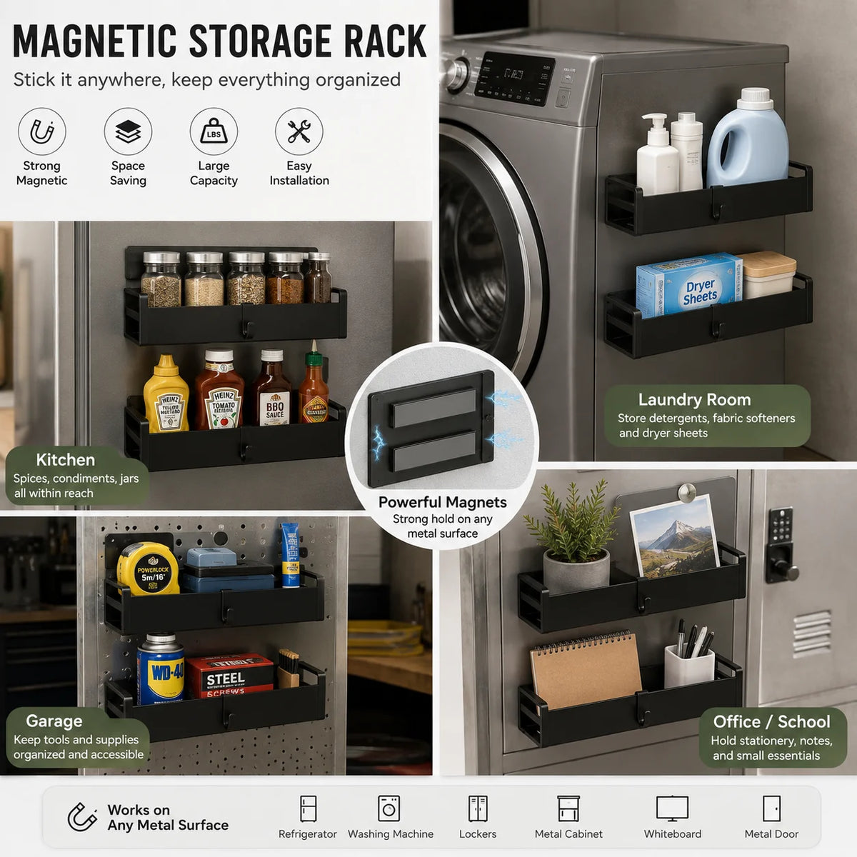 4pc Magnetic Fridge Spice Shelves