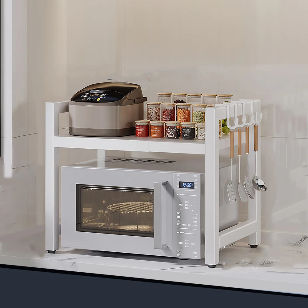 Adjustable Microwave Shelf with Hooks