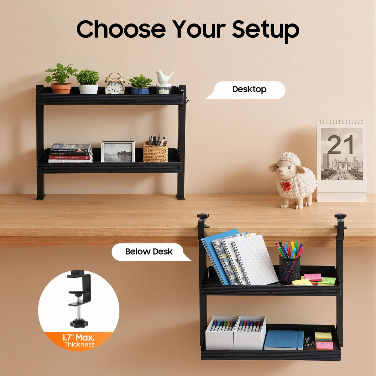 Clamp-On Standing Desk Shelf