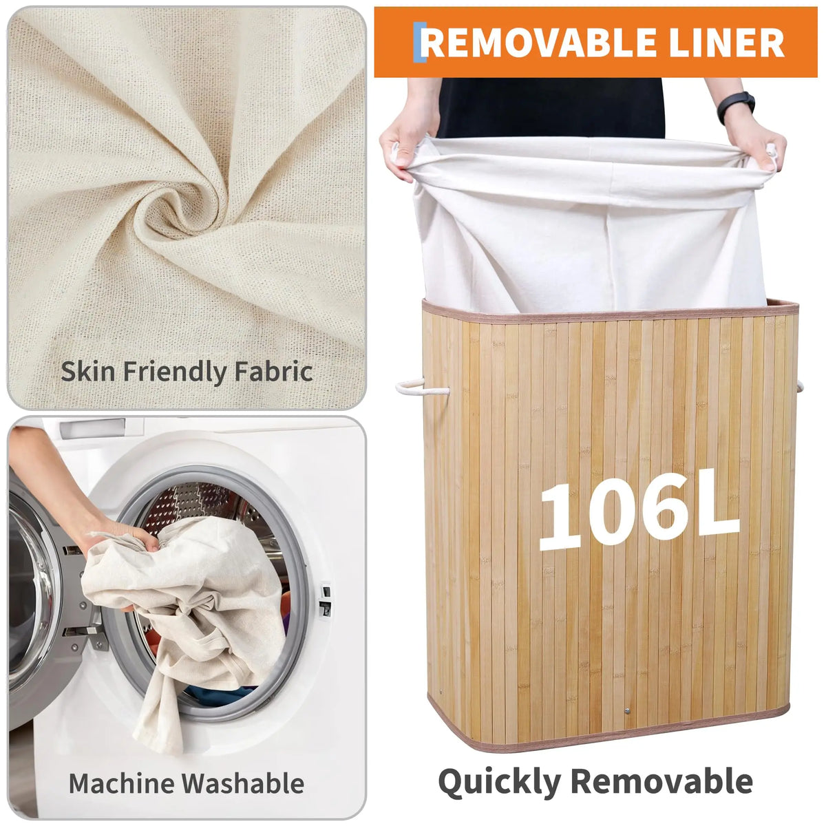 Bamboo 4-Section Laundry Hamper