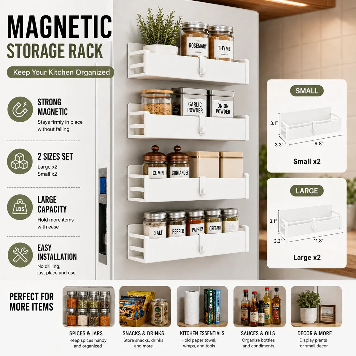 4pc Magnetic Fridge Spice Shelves