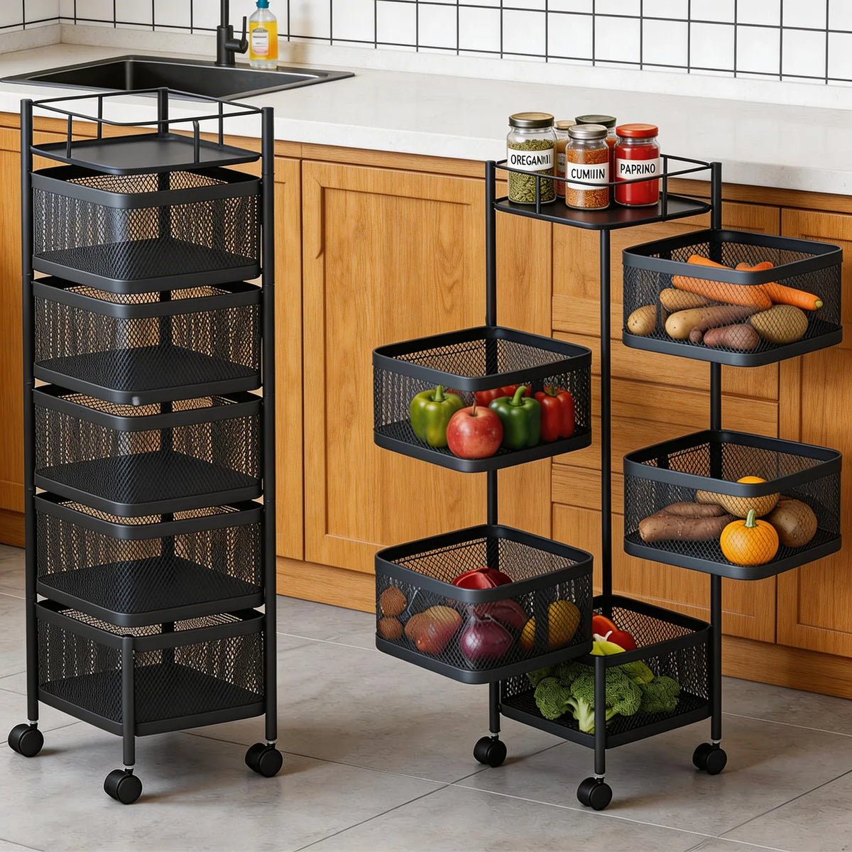 5-Tier Rolling Basket Cart