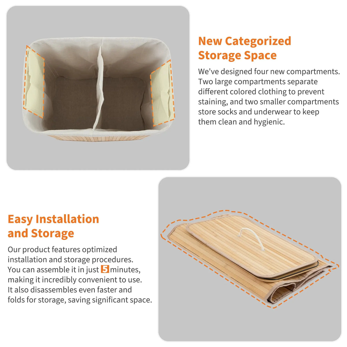 Bamboo 4-Section Laundry Hamper