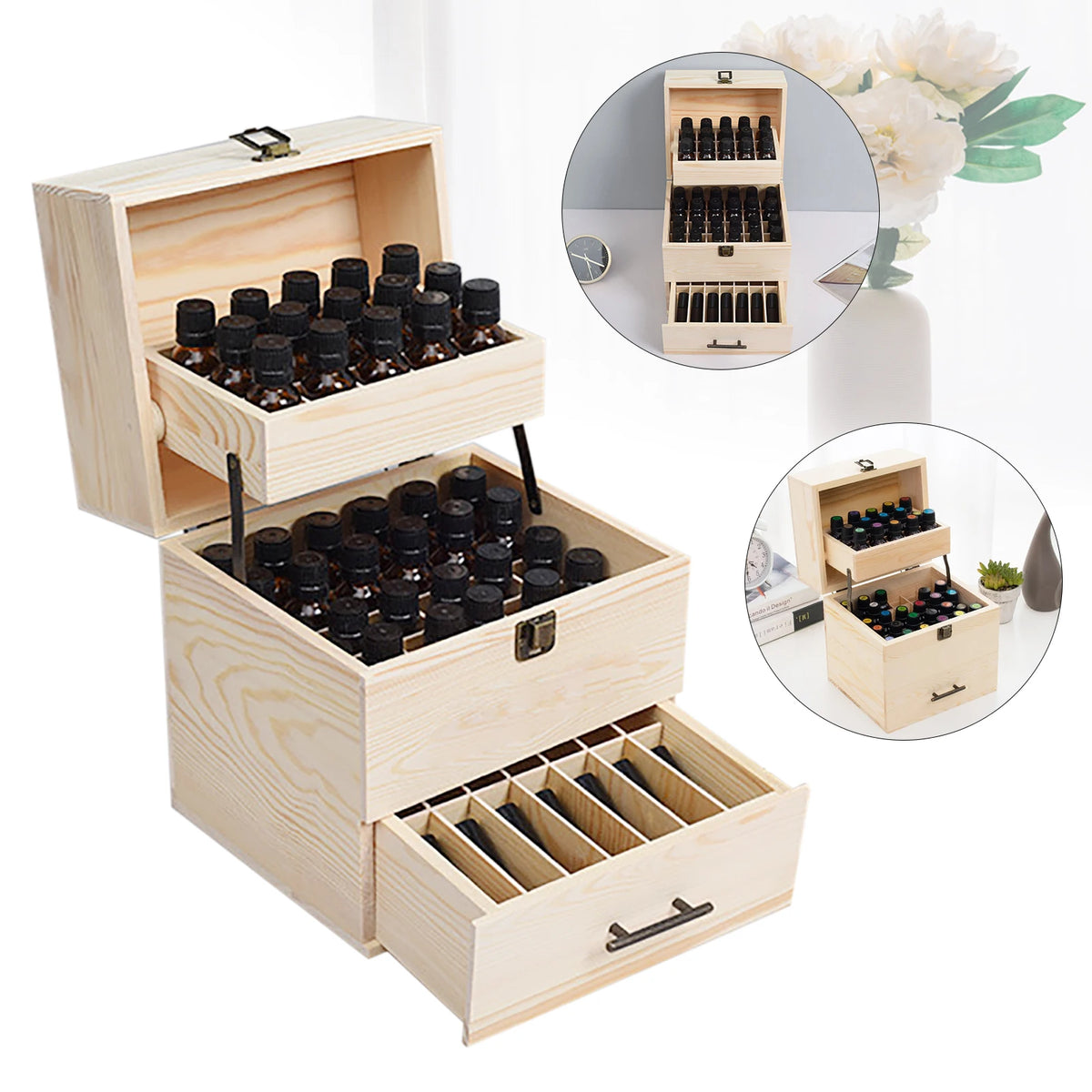 59-Slot Wooden Oil Storage Box