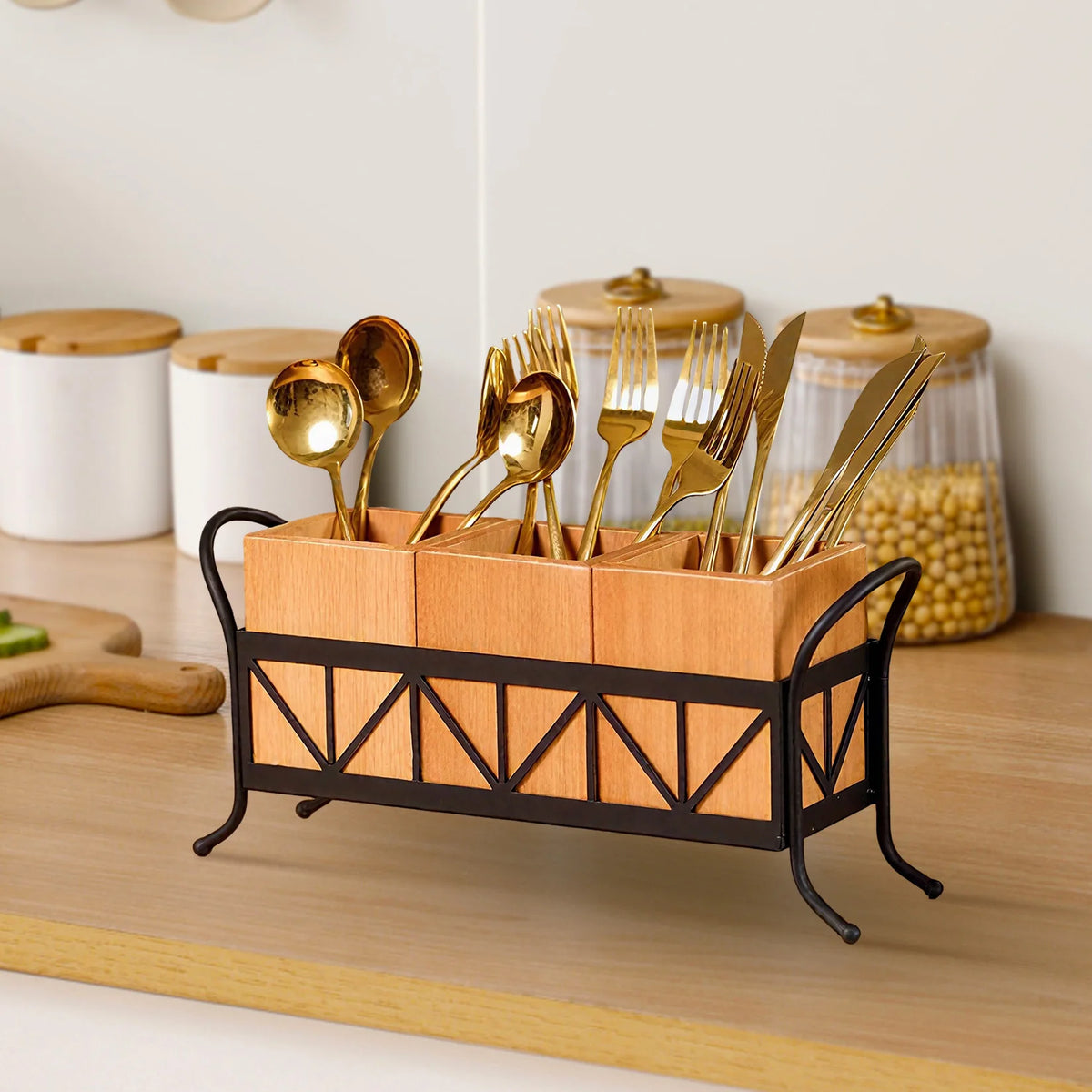 3-Compartment Bamboo Utensil Caddy