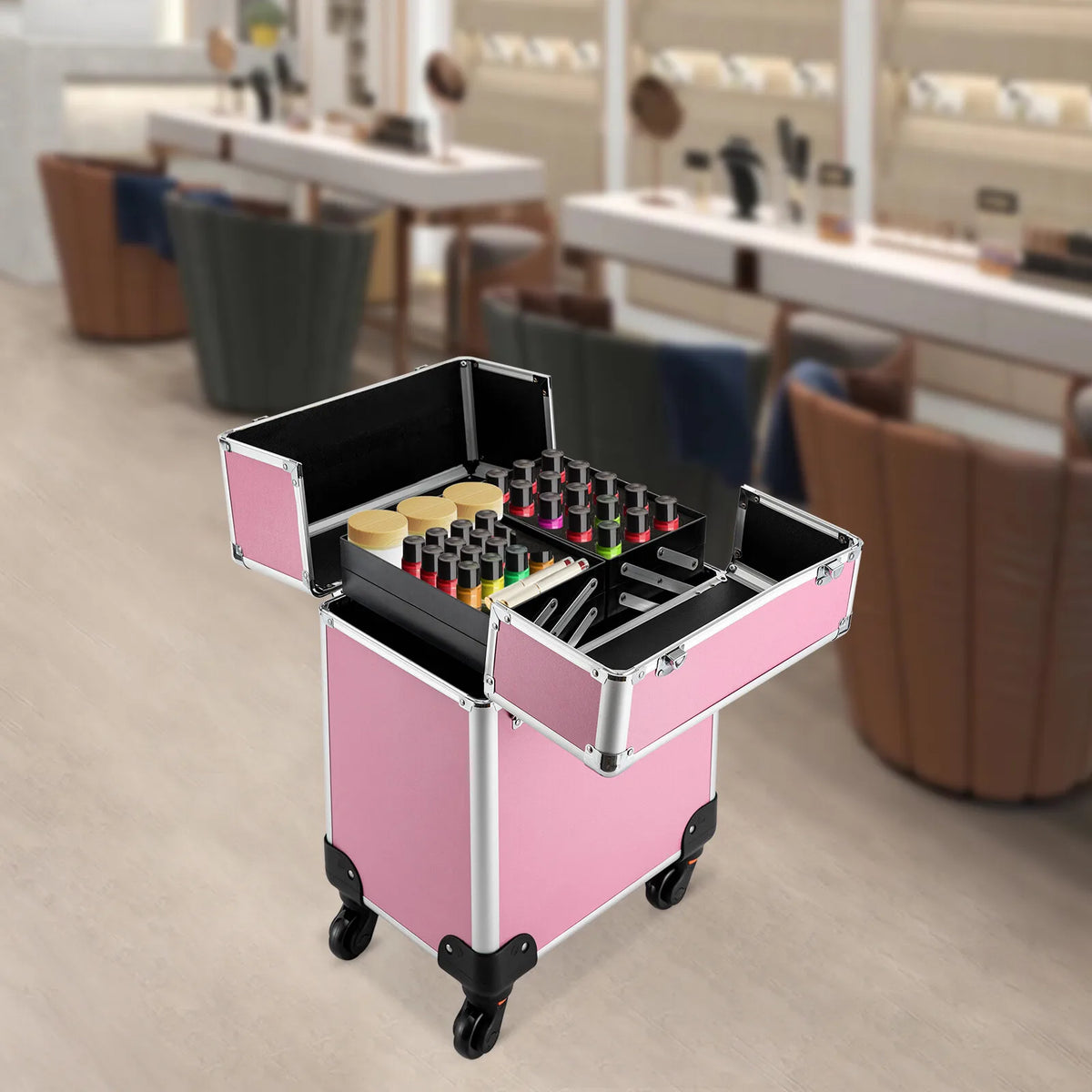 Pink Rolling Makeup Train Case