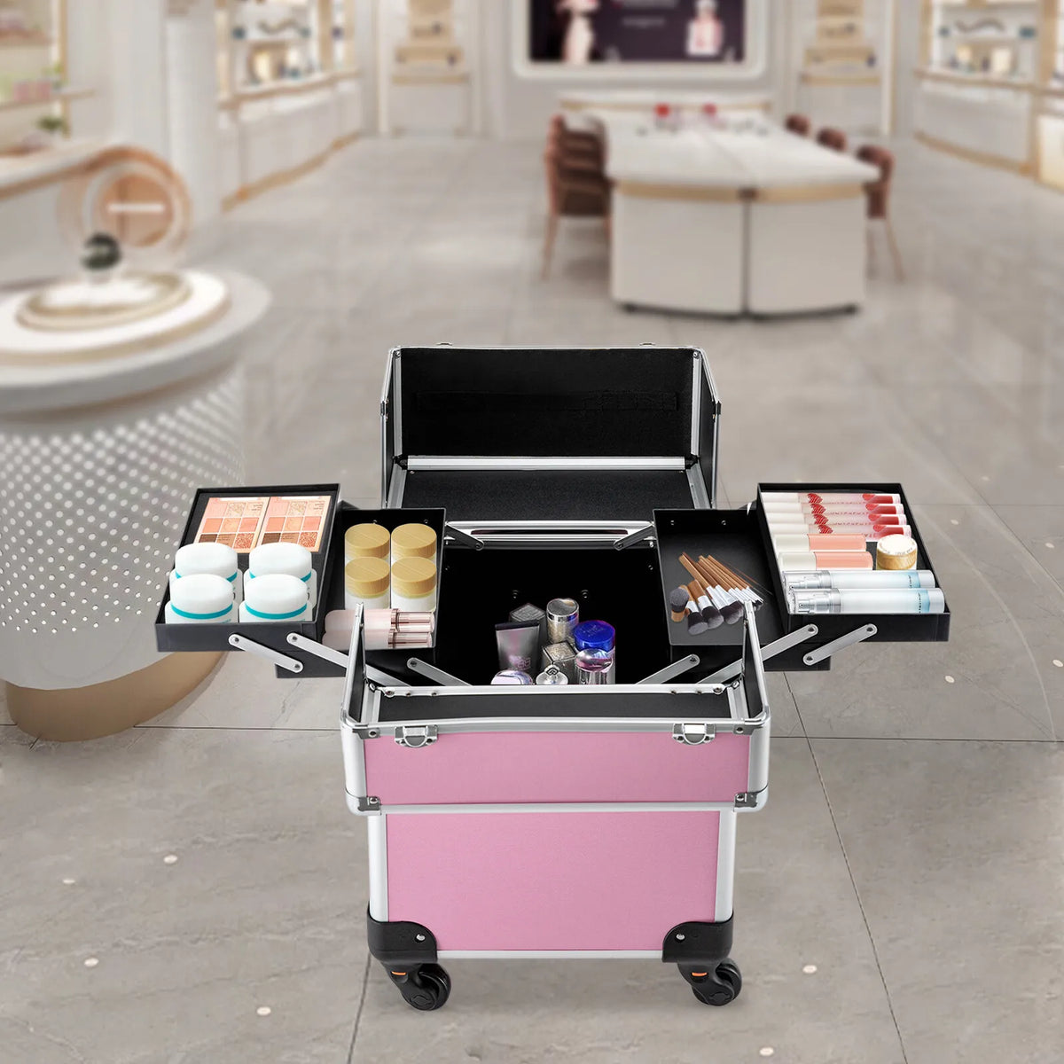 Pink Rolling Makeup Train Case