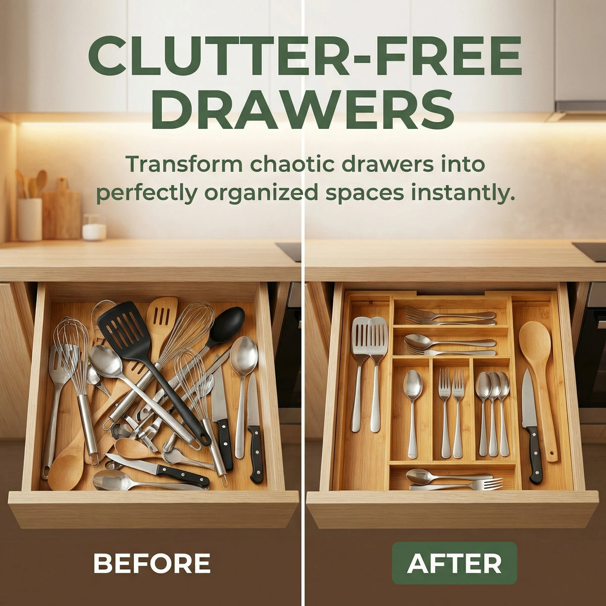 Expandable Bamboo Cutlery Tray