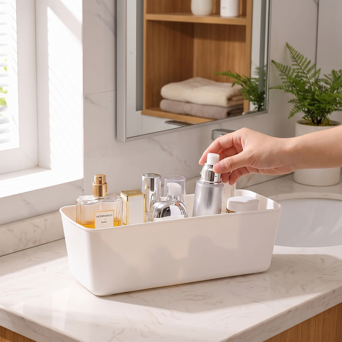 Multifunctional storage box in use