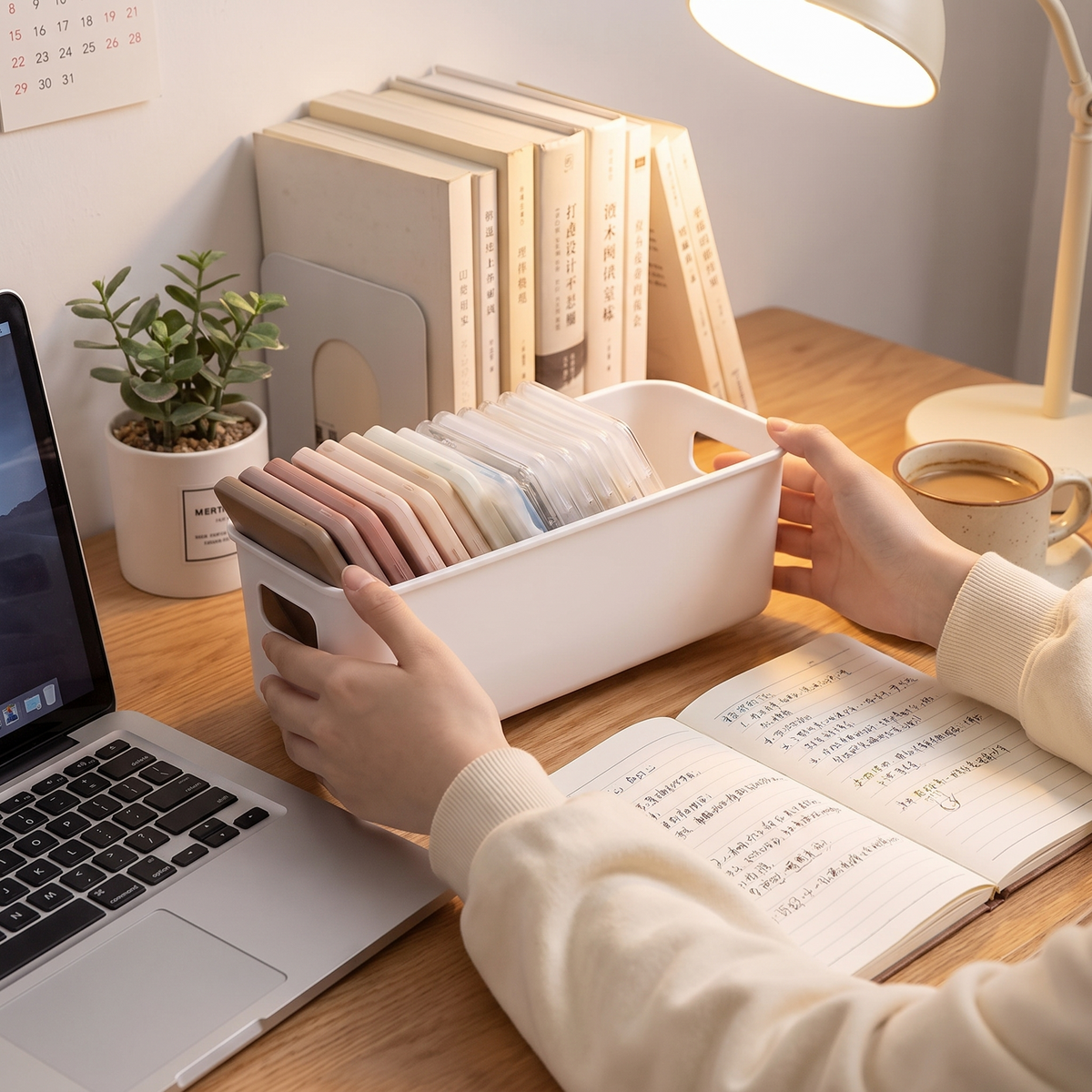Multifunctional storage box in use