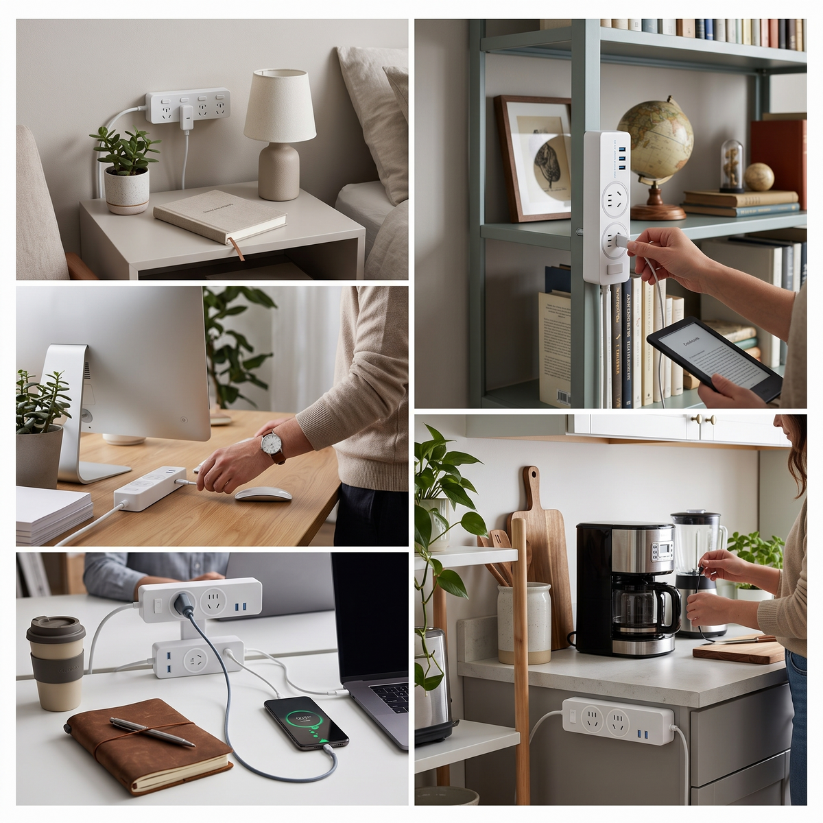 Self-adhesive desktop socket fixer in use