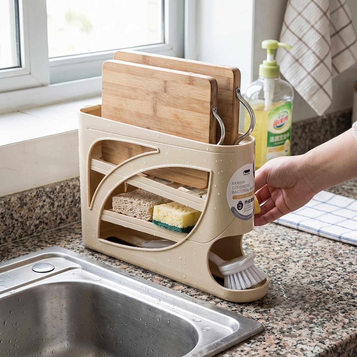 4-Tier sliding egg dispenser in use