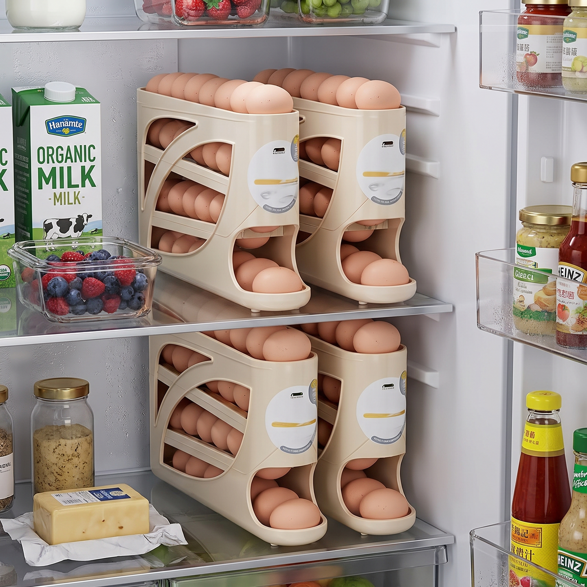 4-Tier sliding egg dispenser in use