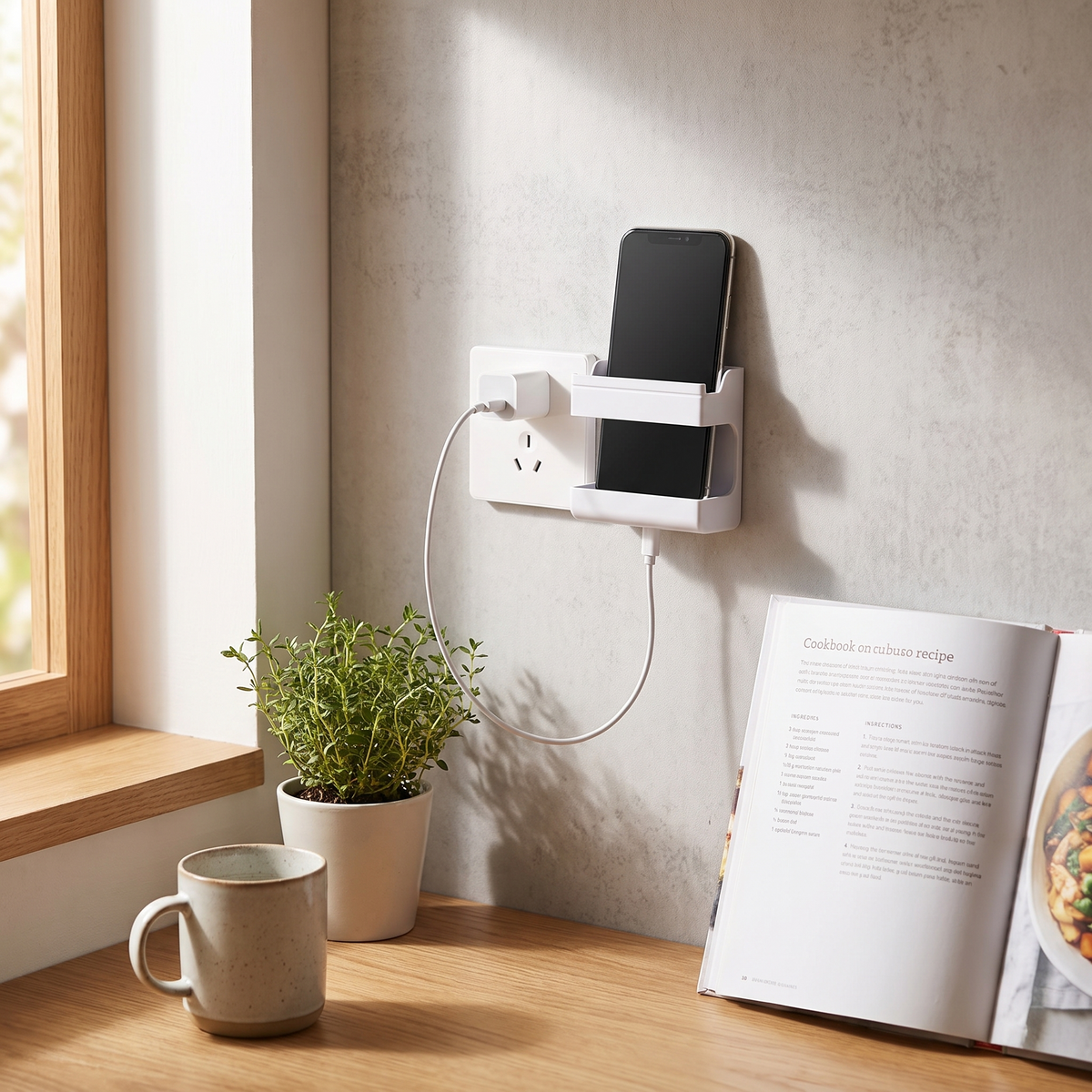 Wall-mounted remote control organizer in use
