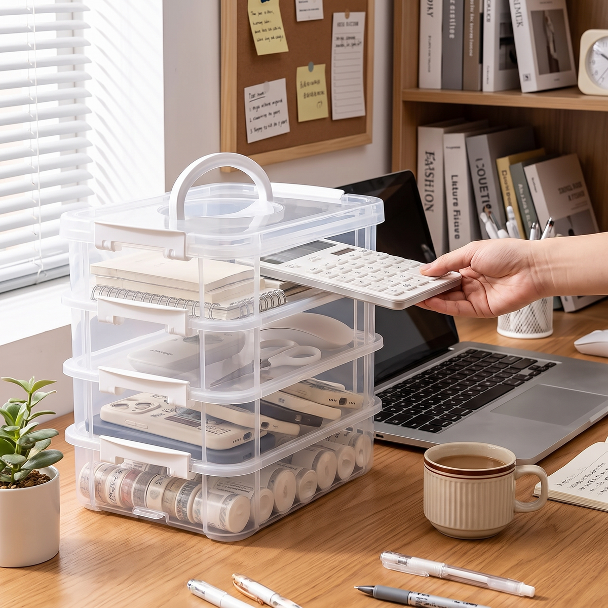 Extra large 4-tier stackable storage box in use