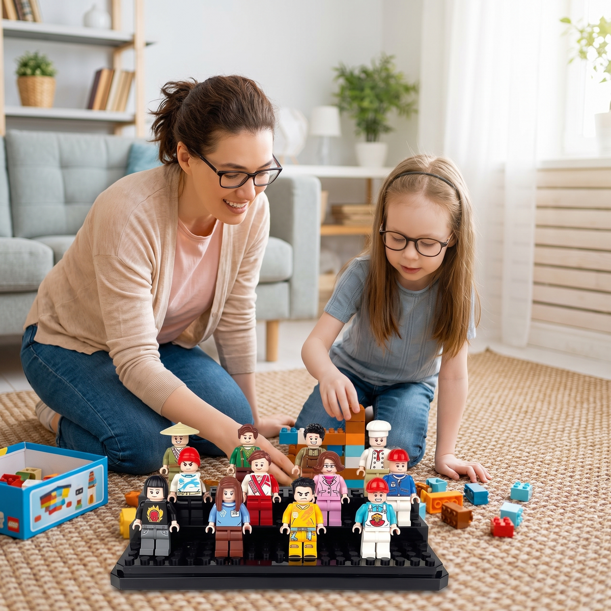 Acrylic minifigures display case in use