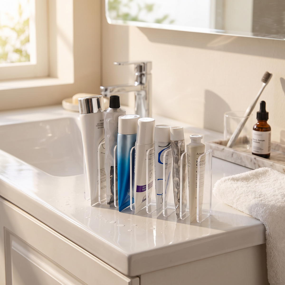 7-slot transparent cosmetic organizer in use