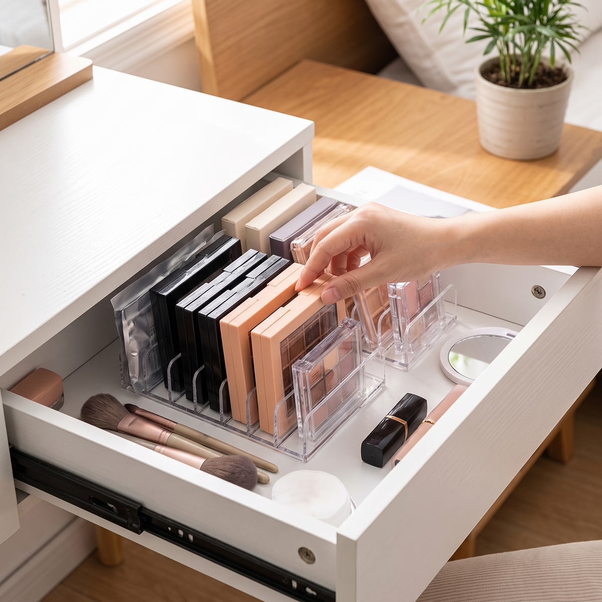 7-slot transparent cosmetic organizer in use