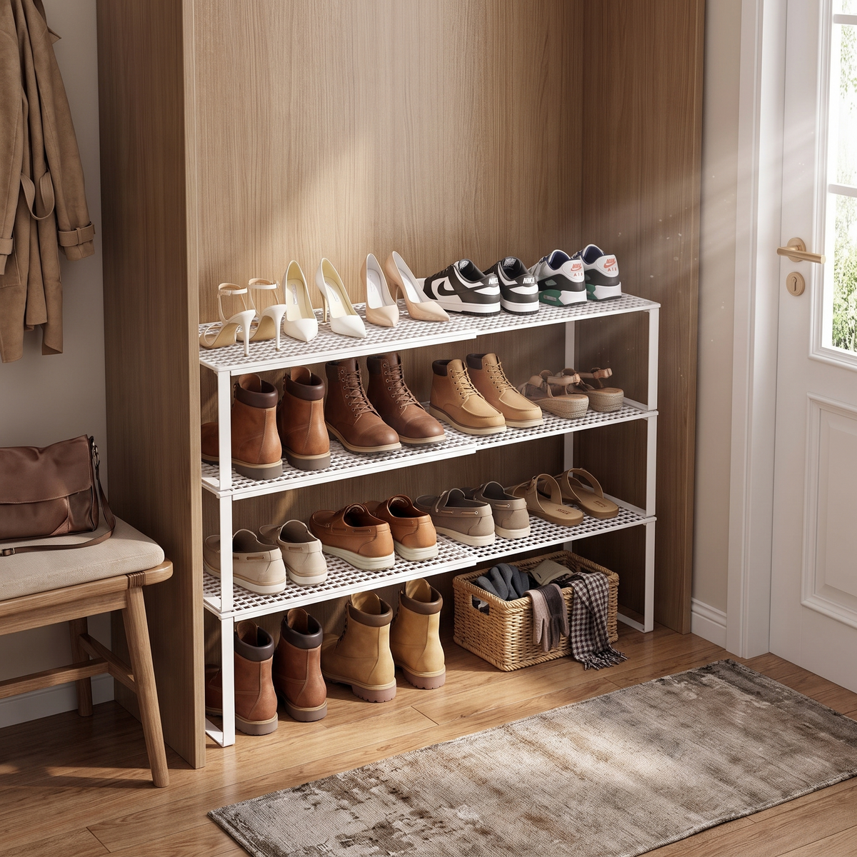 Retractable wardrobe layered organizer in use