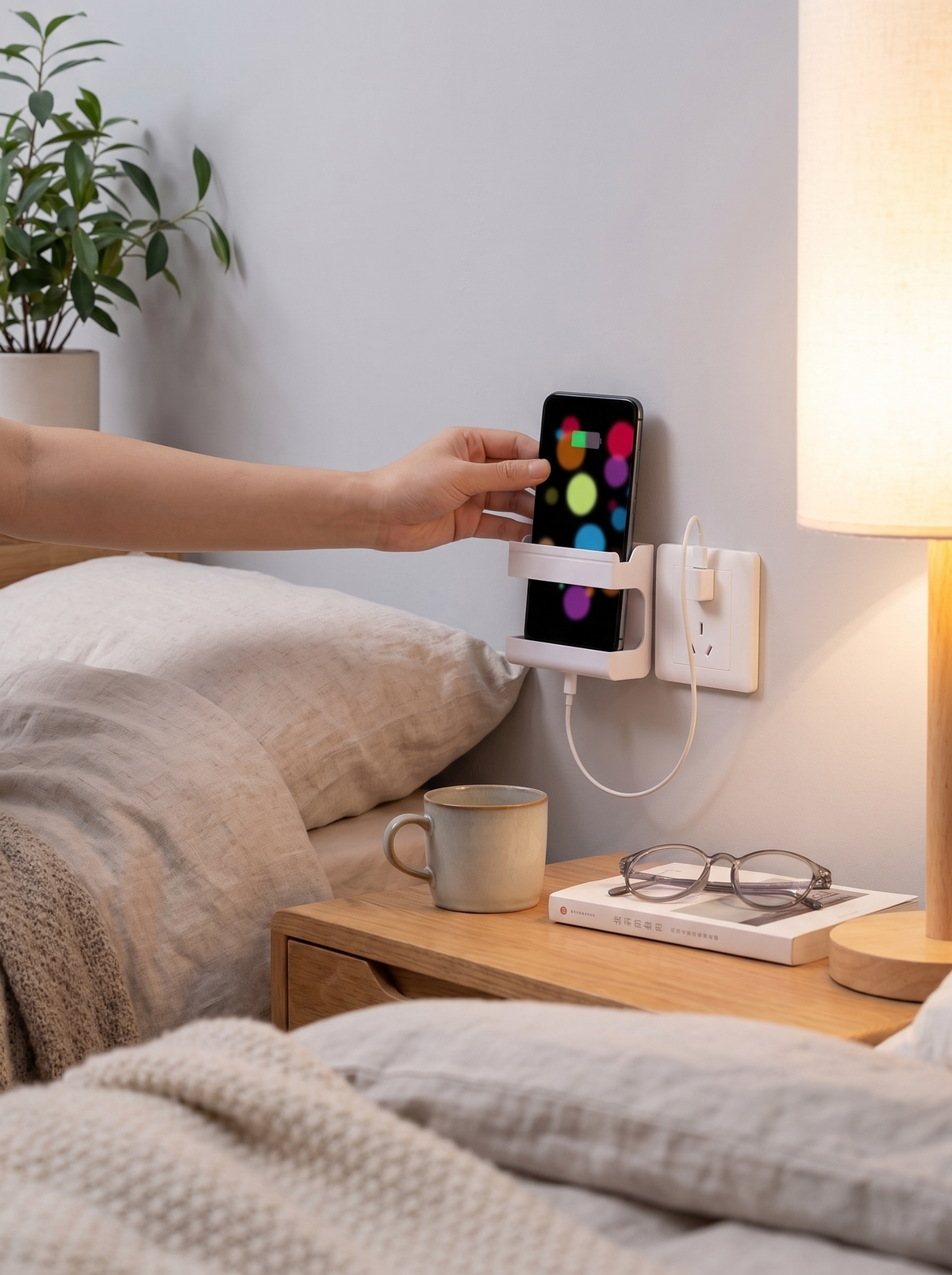 Wall mounted holder freeing up the surface below it